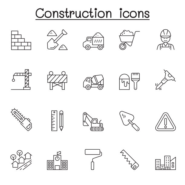 建筑图标设置在细线风格图片下载