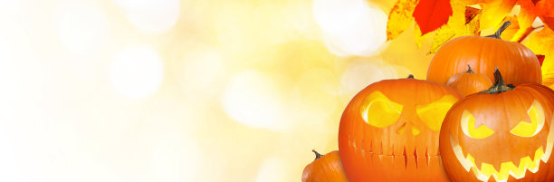 近距离观看可怕的万圣节南瓜，眼睛在里面发光图片下载