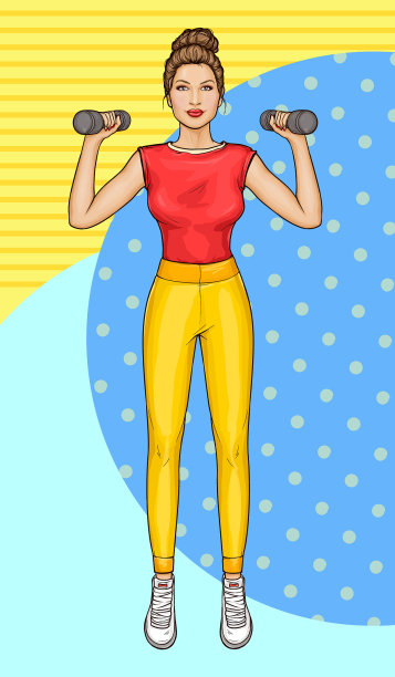 波普艺术女孩手里拿着哑铃图片下载