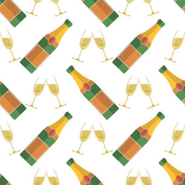 香槟酒酒瓶无缝图案新年快乐图片下载