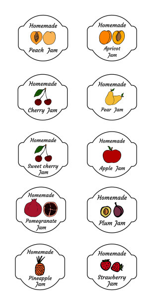 水果和浆果自制果酱标签设置大纲图片下载