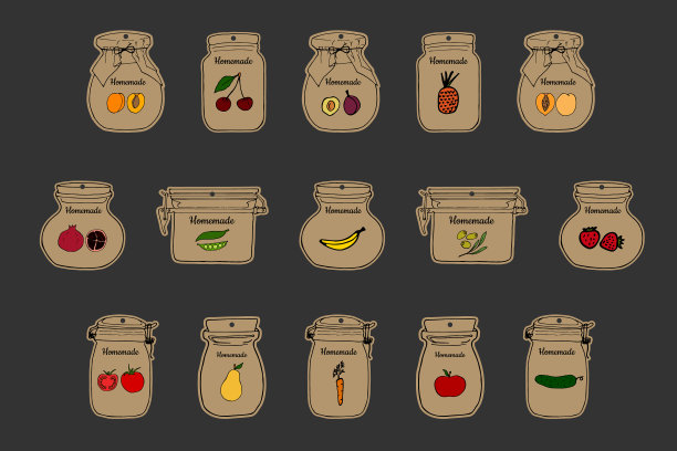 自制的罐子标签设置轮廓涂鸦风格图片下载