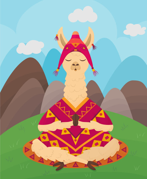 卡通羊驼沉思莲花的位置图片下载