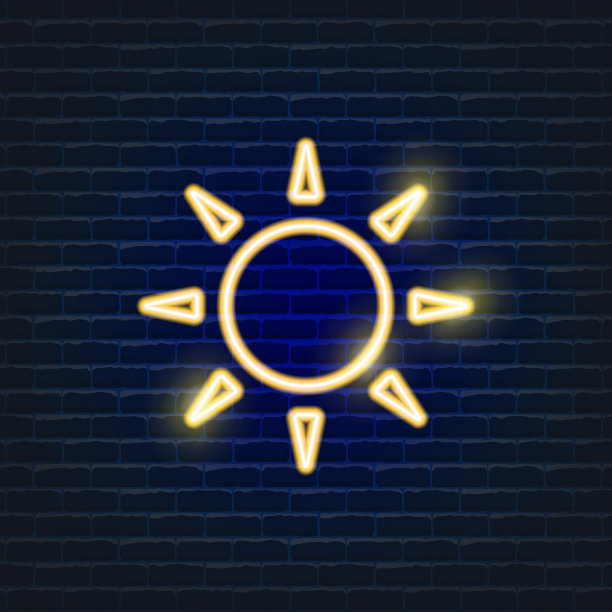 太阳氖图标。生态向量时髦的彩色符号。天气预报的概念。发光的插图标志的设计。图片下载