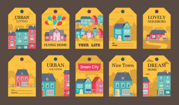 彩色标签设计城市生活方式广告矢量插图图片下载