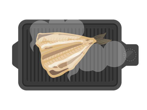 在热盘子上烤的鲭鱼。图片下载