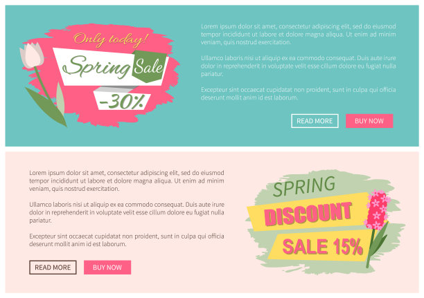 春天标签与鲜花，网络提供矢量图片下载