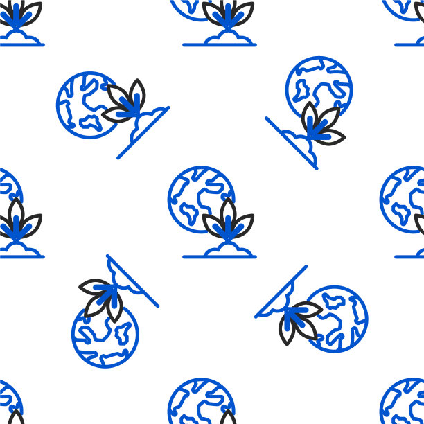 线地球仪和植物图标隔离无缝图片下载