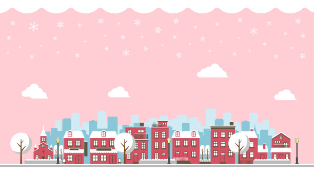 现代城市/城镇街道平面矢量插图(冬季)图片下载