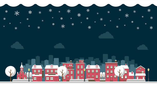 现代城市/城镇街道平面矢量插图(冬季)图片下载