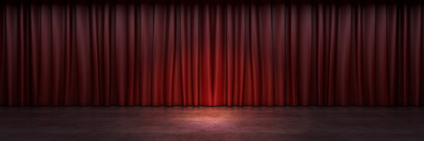 红色的舞台幕布。三维渲染图片下载