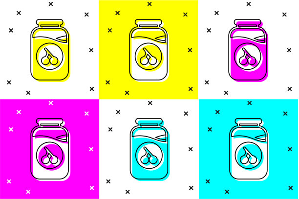 设置樱桃果酱罐图标隔离的颜色图片下载