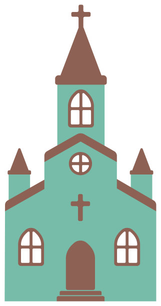 卡通教堂平面设计插图(正面)图片下载