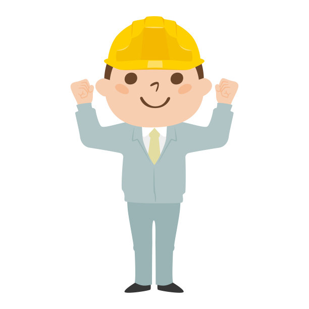 一个男性建筑工人的插图。工作服和安全帽。一个精力充沛的年轻人。图片下载