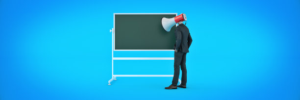 拿着扩音器而不是脑袋的商人。三维渲染图片下载