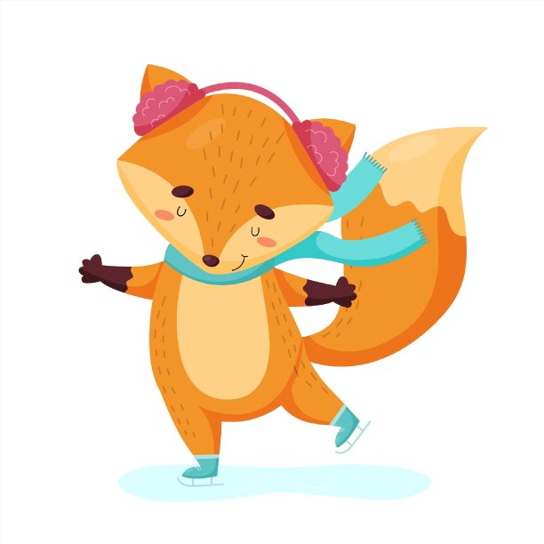 一只戴着围巾戴着耳机的可爱狐狸在滑冰图片下载