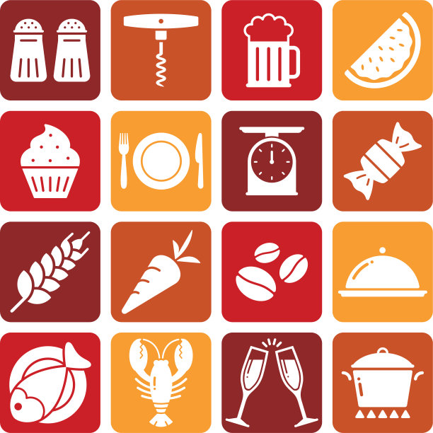 彩色背景上的白色食物图标图片下载