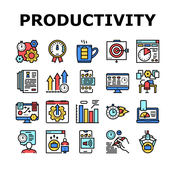 工作效率管理集合图标设置向量图片下载