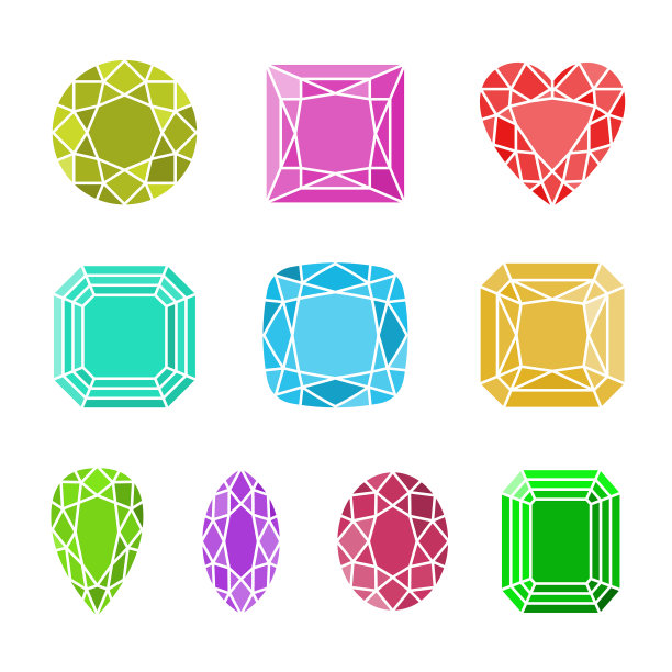 彩色钻石切割图标集图片下载