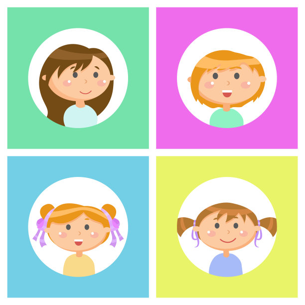 儿童女孩面部表情孤立集图片下载