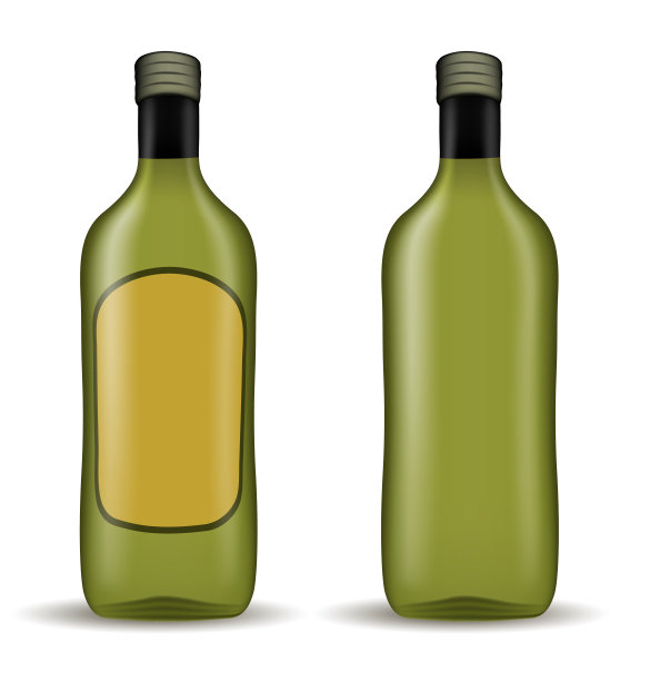 真实的玻璃油瓶螺旋盖，有和没有空标签孤立在白色背景图片下载