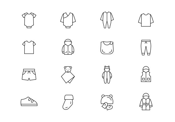 婴儿服装细线矢量图标。可编辑笔画图片下载