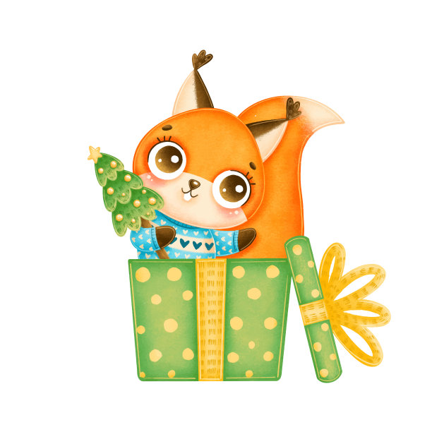 可爱的卡通圣诞松鼠插图图片下载