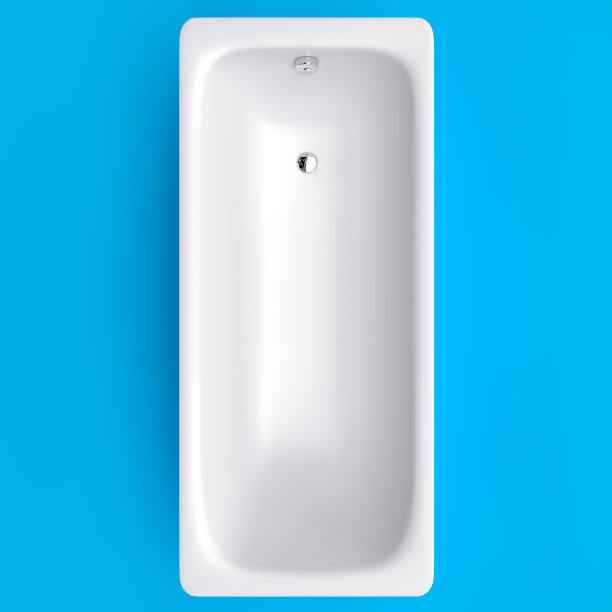 蓝色背景上的空浴缸。极简主义艺术。3 d渲染。图片下载