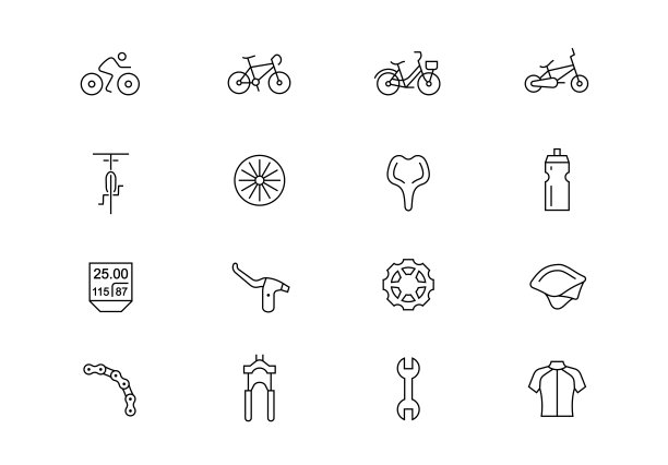 自行车店细线矢量图标。可编辑的中风图片下载