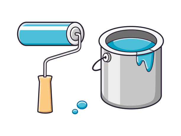 蓝色油漆滚筒和罐子图片下载