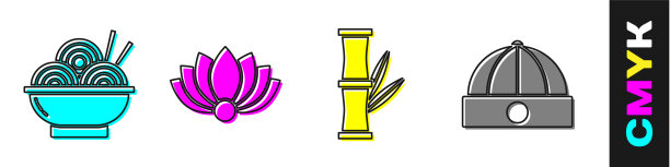 将亚洲面条放在碗里，荷花，竹子图片下载