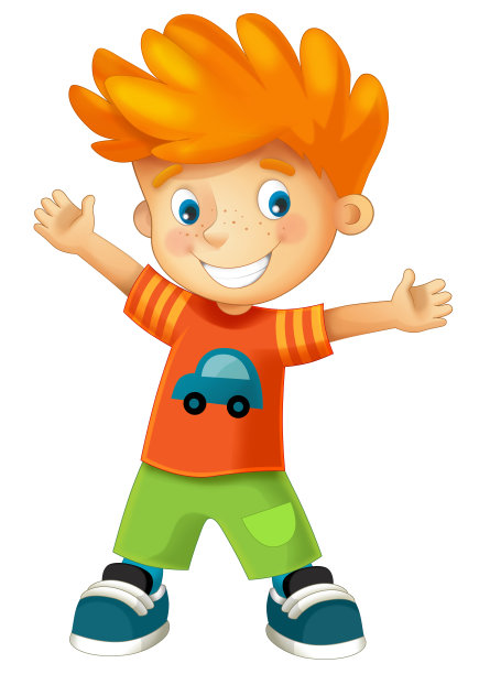 卡通场景与孩子男孩在白色的背景-插图图片下载