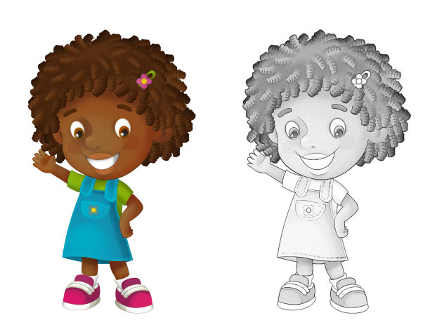 卡通素描场景与儿童女孩在白色的背景-插图图片下载