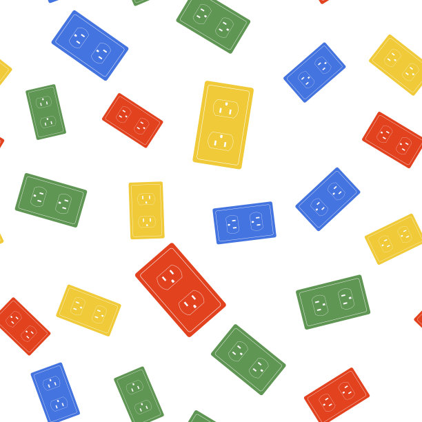 彩色电源插座在美国图标隔离无缝图案上的白色背景。电源插座。向量图片下载