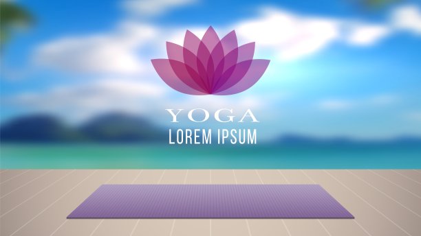 瑜伽的背景。冥想放松的地方与地毯上的木地板。舒适的地方休息和重新装填矢量插图图片下载