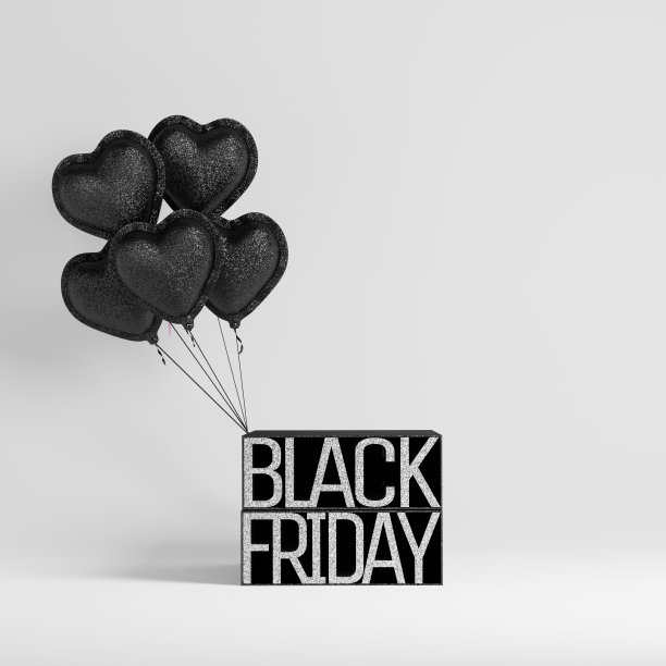 3D背景，讲台显示黑色气球。黑色星期五工作室概念产品展示或文本。白色背景与基座展示。3D渲染最小场景的宣传横幅。图片下载