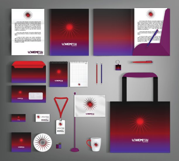 带有抽象星元素的公司标识模板。商务文具套装。图片下载