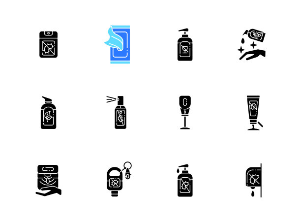 消毒液类型设置在空白区域的黑色字形图标图片下载