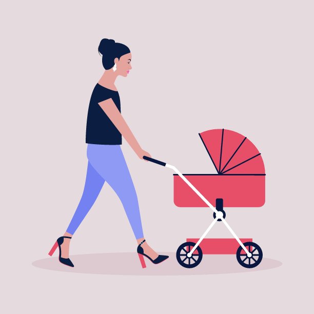 妈妈推着婴儿车散步图片下载