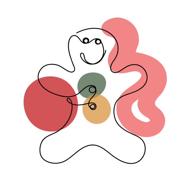 圣诞饼干在一个手绘线性风格与彩色抽象污点。图片下载