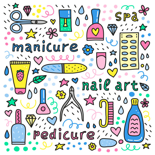 有文字和美甲沙龙涂鸦的海报。图片下载
