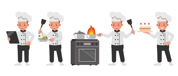 厨师童心矢量设计。表现在各种带有情感的动作中。图片下载