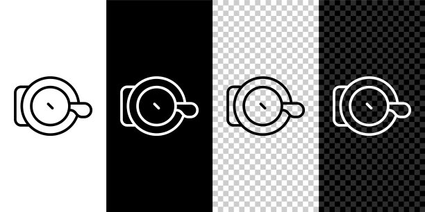 设置线自行车钟图标隔离在黑色和白色背景。向量图片下载