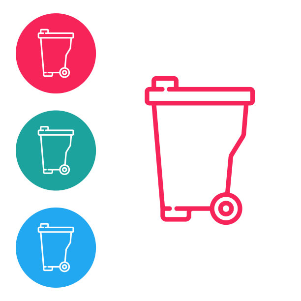 红线垃圾桶图标隔离在白色背景上。垃圾桶标志。回收篮图标。办公室垃圾图标。在圆形按钮中设置图标。向量图片下载