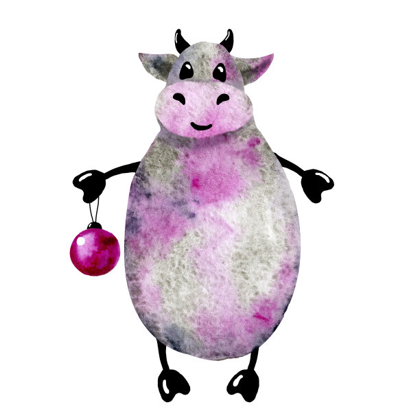 公牛象征着2021年装饰圣诞树。水彩手绘插图孤立的白色背景。设计横幅，圣诞卡，祝贺，请柬图片下载