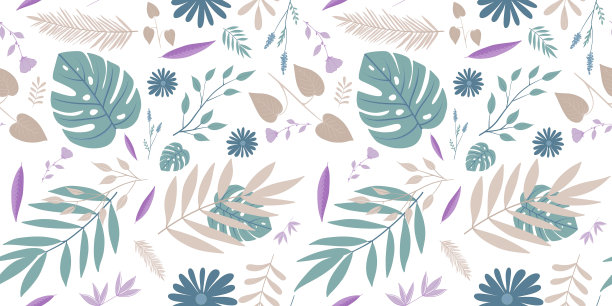 趋势无缝模式与绿色热带树叶在白色的背景。花无缝热带图案背景与异国情调的叶子，丛林叶。图片下载