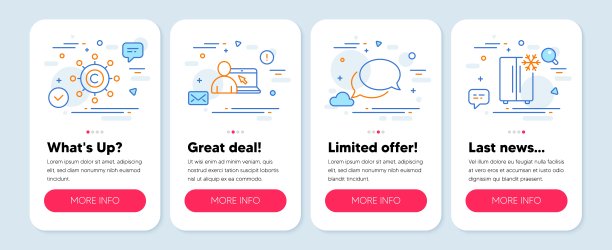设置线条图标，如Messenger，在线教育，Copywriting网络符号。冰箱一行图标。向量图片下载