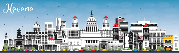 哈瓦那五颜六色的建筑和城市天际线图片下载