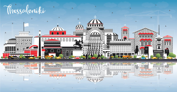 塞萨洛尼基希腊城市天际线的颜色图片下载