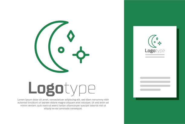 绿色线月亮和星星图标孤立在白色图片下载